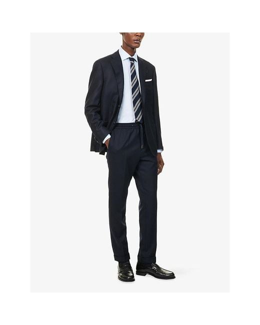 Corneliani Blue Long-Sleeve Wrinkle-Free Cotton Shirt for men