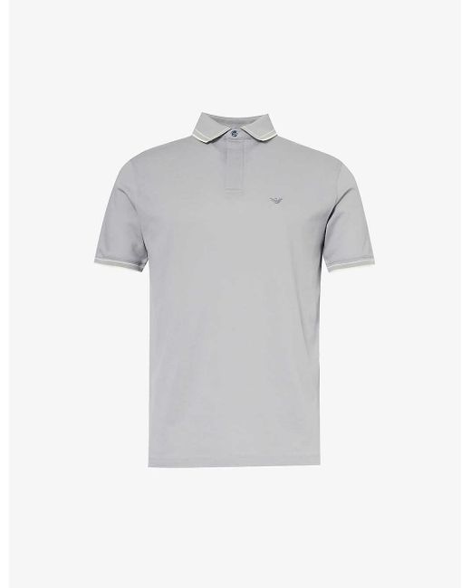 Emporio Armani Gray Logo-embroidered Cotton-jersey Polo Shirt for men