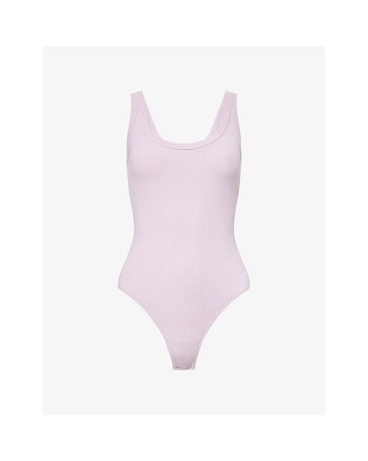 GOOD AMERICAN Purple Scoop-Neck Ribbed Stretch-Modal Bodysuit