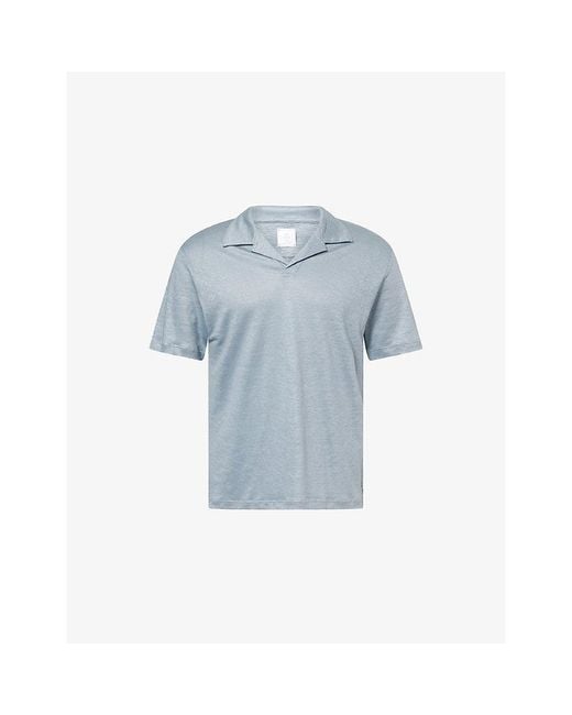 Eleventy Blue Open-Collar Short-Sleeve Linen Polo Top for men