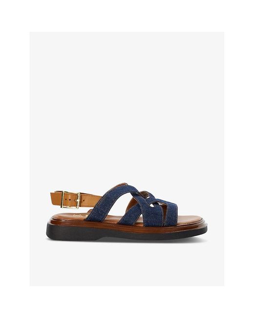 Dune Blue Vy-denim Fabric Leebra Cross-strap Suede Flatform Sandals
