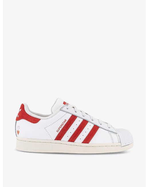 Adidas Red Superstar Logo-embossed Low-top Leather Trainers