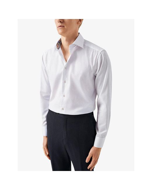 Eton of Sweden White Signature Twill Geometric-weave Contemporary-fit Cotton Shirt for men