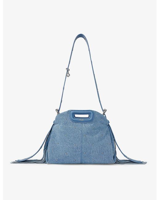 Maje Blue Miss M Mini Stud-embellished Denim Cross-body Bag