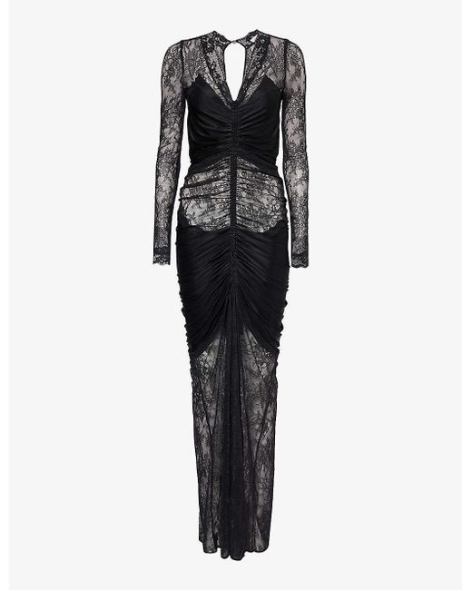 Rabanne Black Floral-embellished Semi-sheer Stretch-lace Maxi Dress