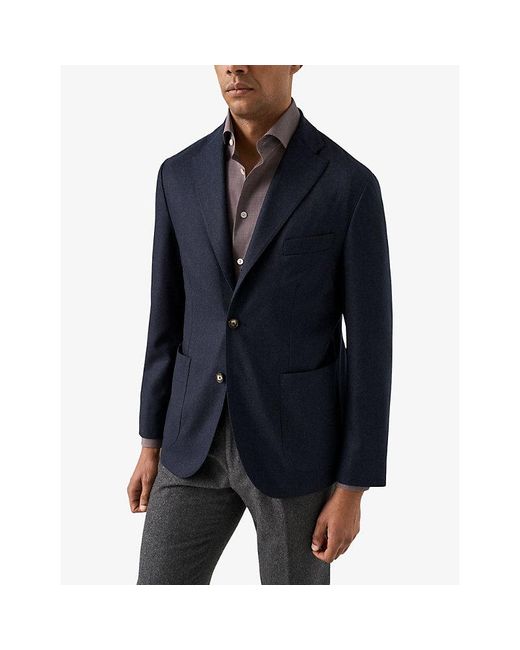 Eton of Sweden Blue Flannel Tailored-Fit Wool Jacket for men
