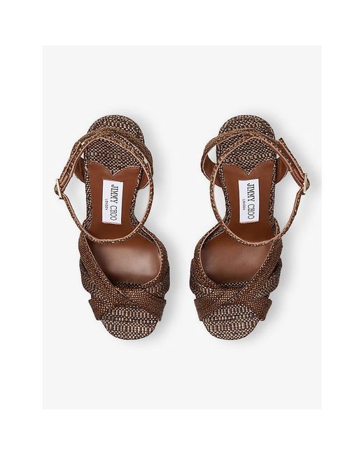 Jimmy Choo White Kove 120 Raffia Platform Sandals