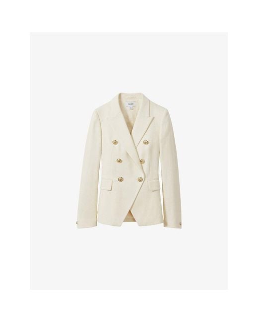 Reiss White Tally Double-Breasted Tailored Wool-Blend Blazer