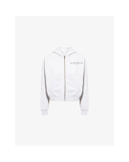 Sporty & Rich White Ny Health Club Cropped Zip Cotton-Jersey Hoody