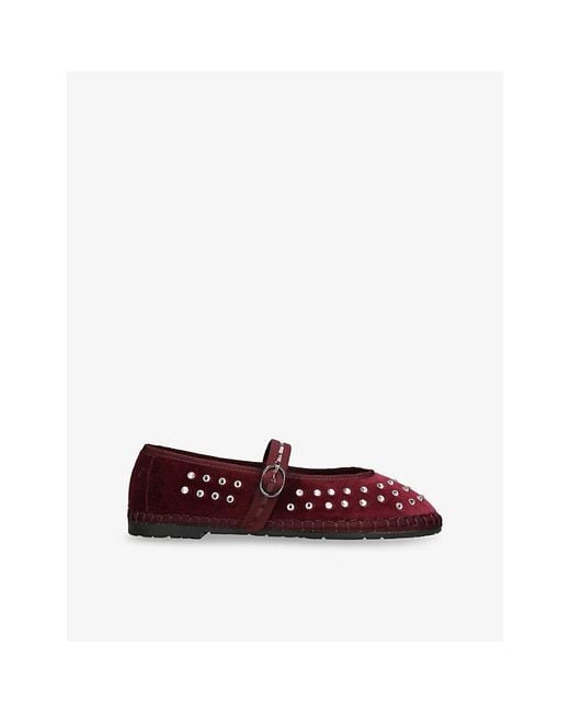 Flabelus Red Mae Studded Velvet Mary-Jane Flats