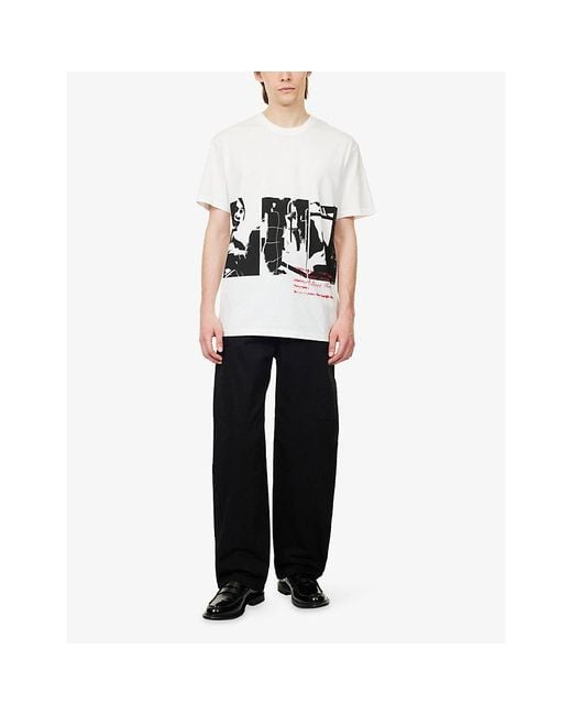 Givenchy White Graphic-Print Crewneck Cotton T-Shirt for men