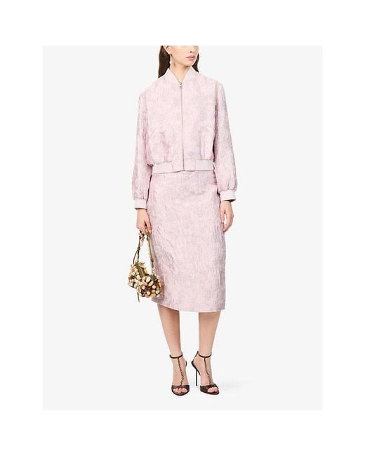 Huishan Zhang Pink Vania Floral Woven Midi Skirt