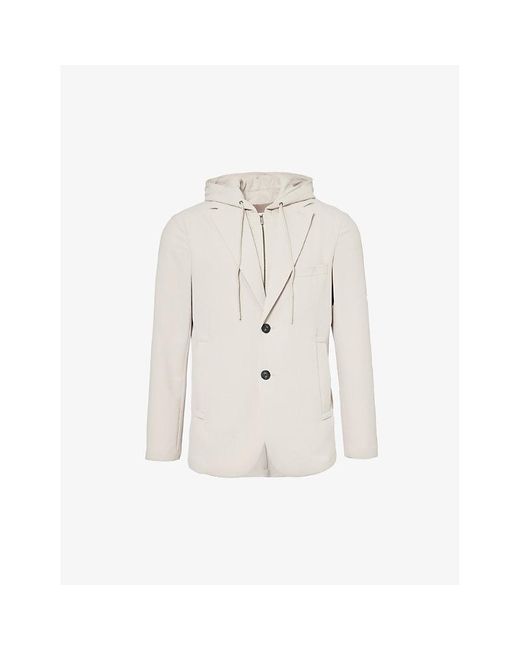 Emporio Armani White Hooded Single-breasted Stretch-woven Jacket for men