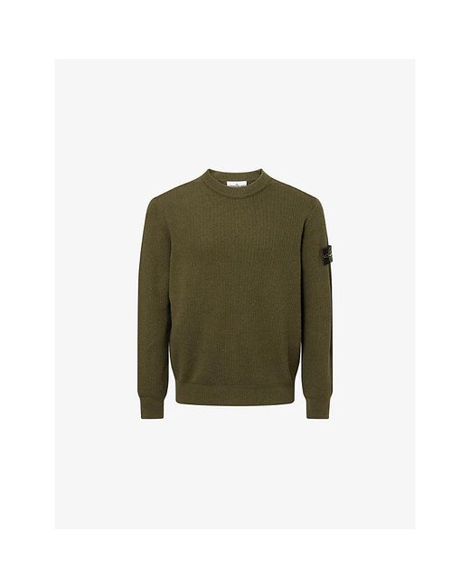 Stone Island Green Ribbed Compass-Badge Cotton Knit Jumper for men