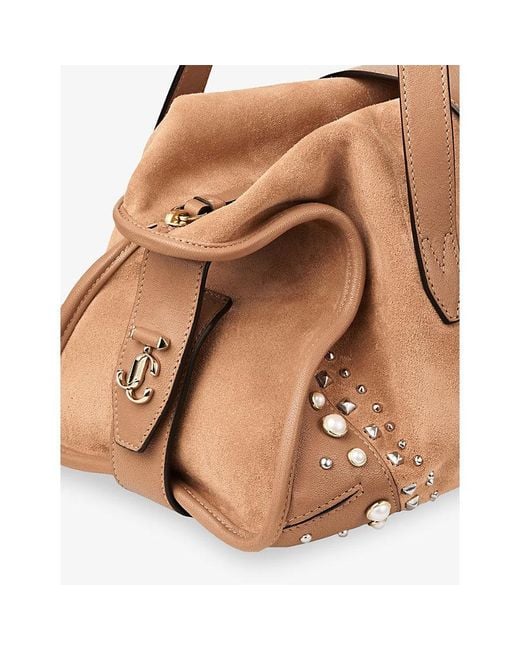 Jimmy Choo Natural Bar Holdall Medium Stud-Embellished Suede Shoulder Bag