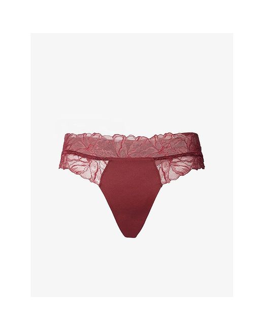 Calvin Klein Red Perfectly Fit Lace Stretch-Woven Thong
