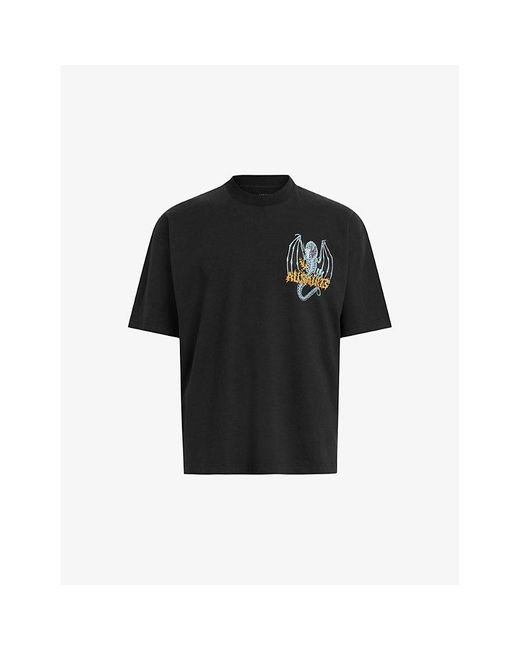 AllSaints Black Dragonskull Graphic-print Relaxed-fit Organic-cotton T-shirt for men