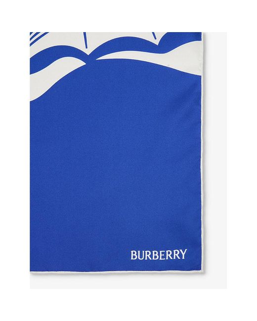 Burberry Blue Equestrian Design Graphic-print Large Silk Scarf
