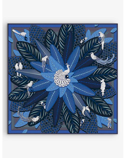 Cartier Blue Birds Of Paradise Graphic-print Silk-twill Scarf 90cm X 90cm