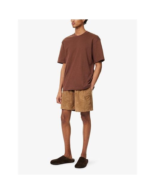 Oas Brown Ovi Embroidered Cotton T-Shirt for men