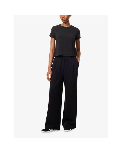 Varley Black 'Doublesoft The Wide Leg 29.5' Stretch-Jersey Trousers'
