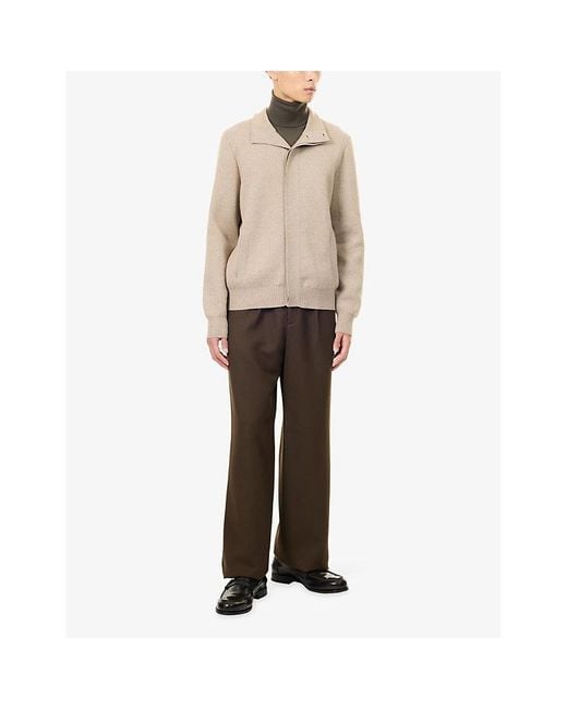 Dunhill Natural High-Neck Knitted Cashmere And Wool Bomber Jacket for men