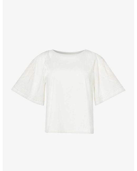 Weekend by Maxmara White Livorno Embroidered-sleeve Cotton-jersey T-shirt