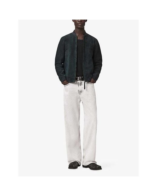 AllSaints Blue Morten Baseball-Collar Suede Jacket for men