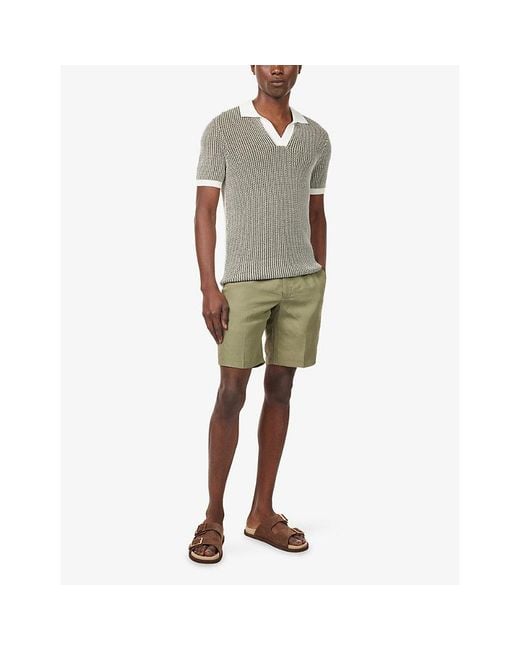 Orlebar Brown Gray Horton Ribbed-Trim Cotton-Crochet Polo Shirt for men
