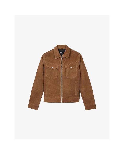 The Kooples Brown Four-Pocket Zip-Up Suede Jacket for men