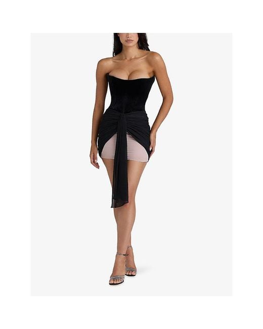House Of Cb Black Clara Velvet And Chiffon Mini Dress