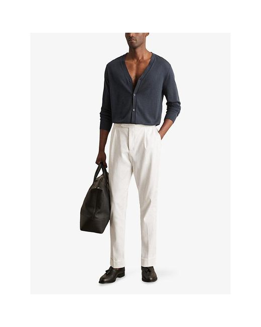 Reiss Blue West Regular-Fit Button-Down Merino-Wool Cardigan for men