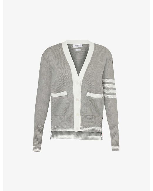 Thom Browne Gray Brand-tab V-neck Cotton-knit Cardigan
