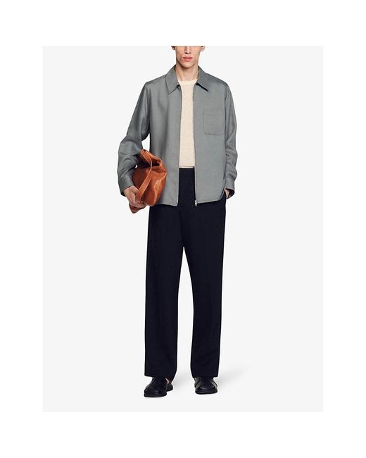 Sandro Gray Chemise Patch-pocket Regular-fit Woven-blend Jacket for men