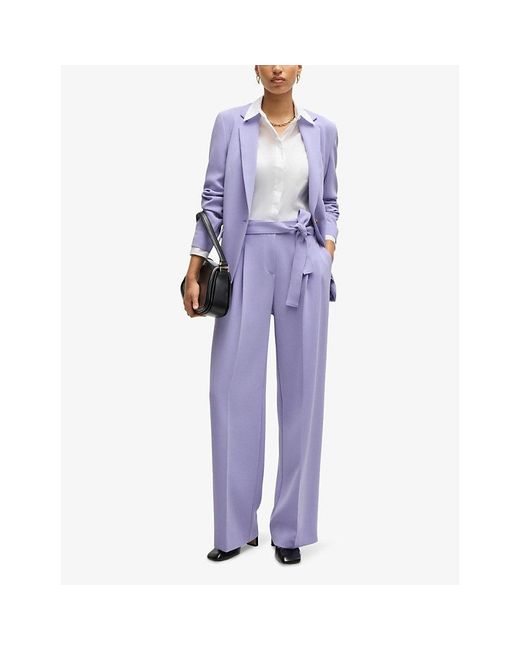 Boss Purple Wide-Leg High-Rise Belted Woven Trousers