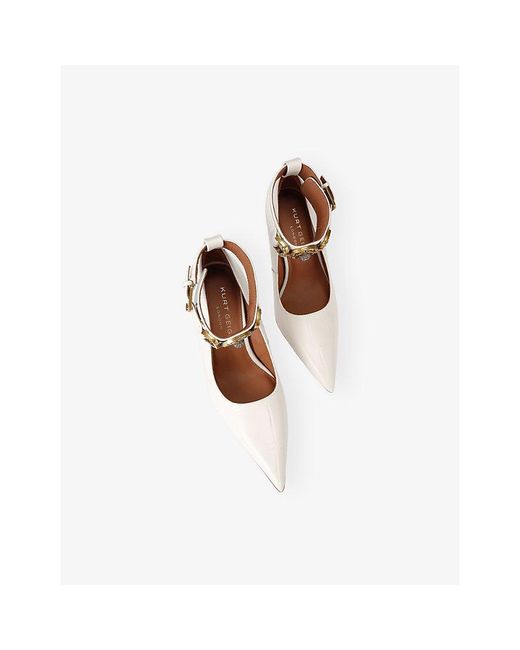 Kurt Geiger White Mansion Patent-Leather Ankle-Strap Court Heels