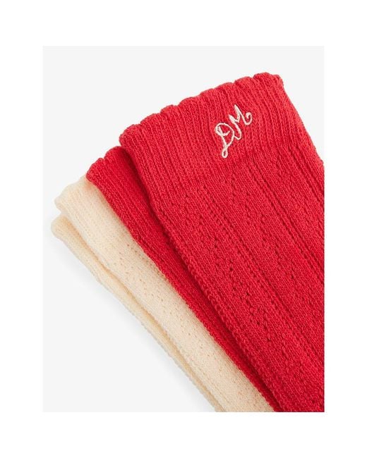 Damson Madder Pointelle Logo-Embroidered Stretch Cotton-Blend Socks Pack Of Two