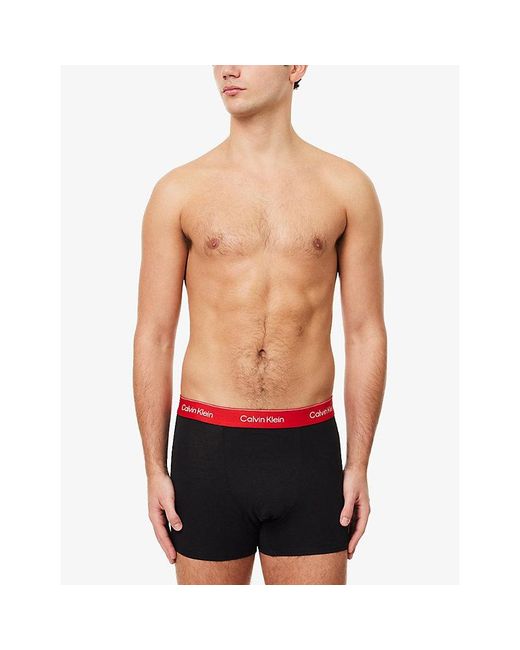 Calvin Klein Black Icon Stretch-Cotton Trunks Pack Of Three for men