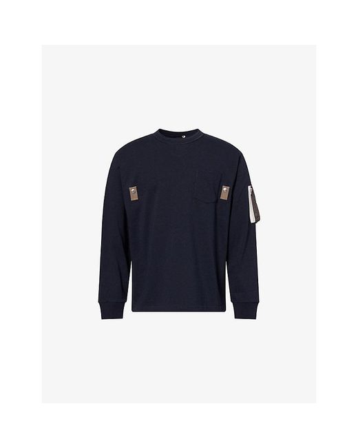 Sacai Blue Zip-Pocket Long-Sleeve Cotton T-Shirt for men