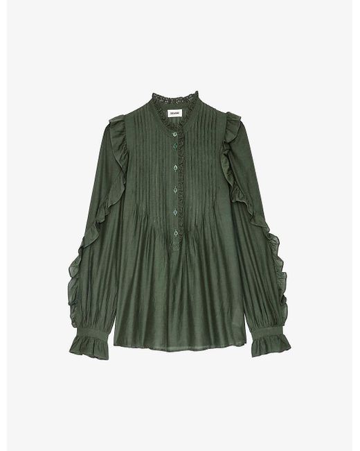 Zadig & Voltaire Green Timmy Tomboy Semi-sheer Cotton-blend Top