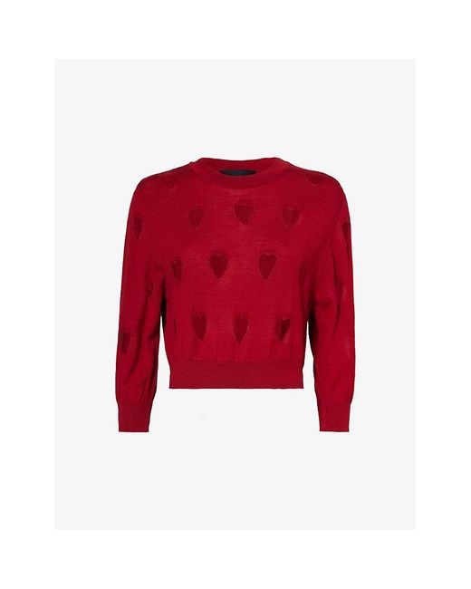Simone Rocha Red Cut-out Heart Cropped Wool And Silk-blend Jumper