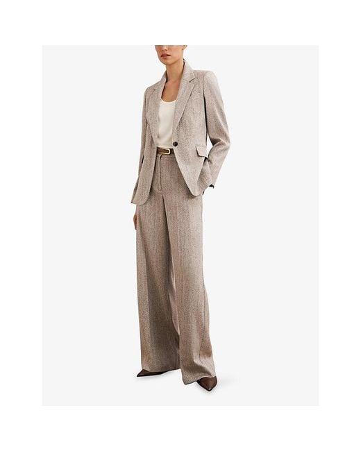 Reiss Brown Isla Wide-Leg Stretch-Woven Trousers