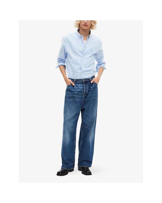 The Kooples Blue Crest-Embroidered Regular-Fit Cotton Shirt for men