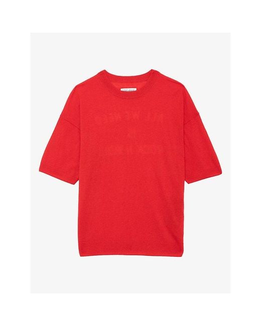 Zadig & Voltaire Red Idaz Rhinestone-Embellished Short-Sleeve Cashmere Jumper