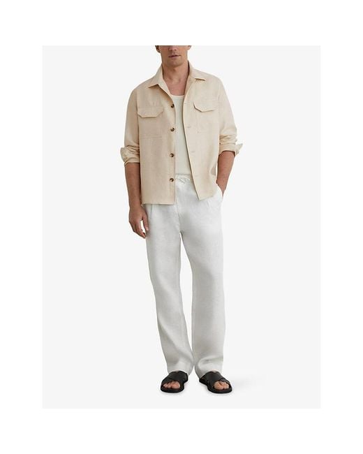 Reiss Natural Polasio Herringbone Linen Overshirt for men