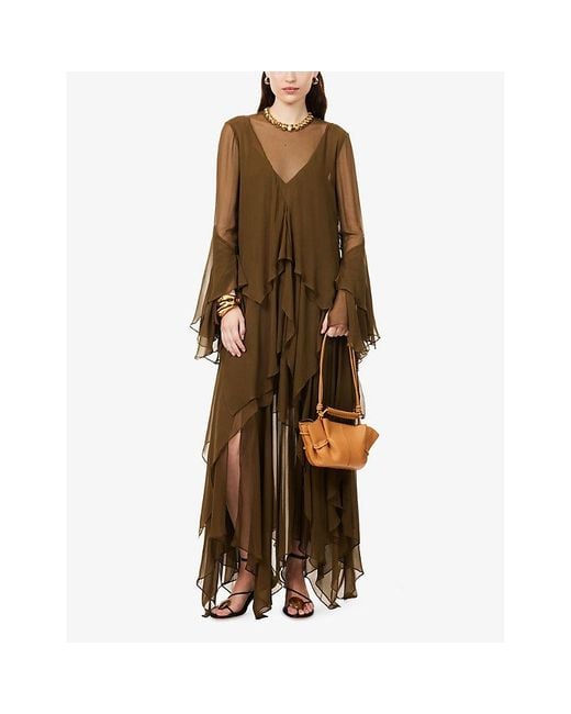 Zimmermann Green Memento Cascading Silk Maxi Dress