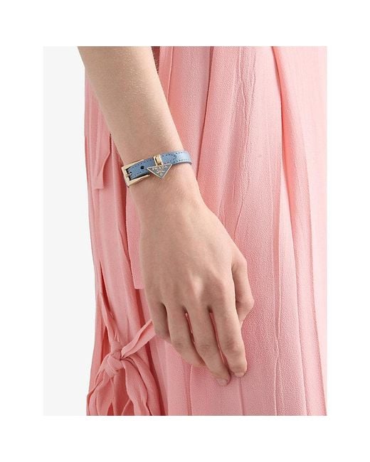 Prada Blue Logo-Charm Leather Bracelet