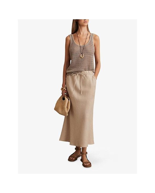 Reiss Natural Roxi Drawstring-Waist Linen Maxi Skirt