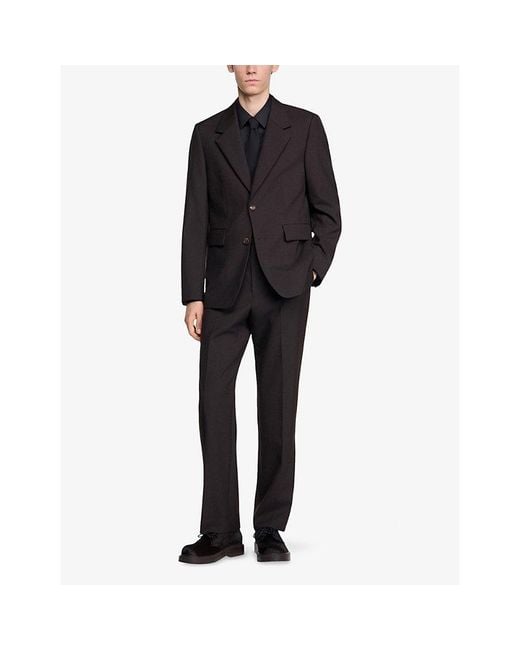Sandro Black Collared Single-Breasted Wool Suit Jacket for men