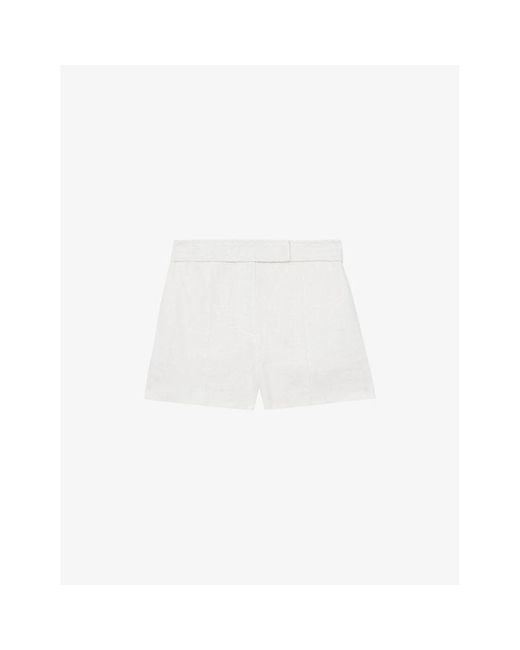 Reiss White Fawn Mid-Rise Linen Shorts